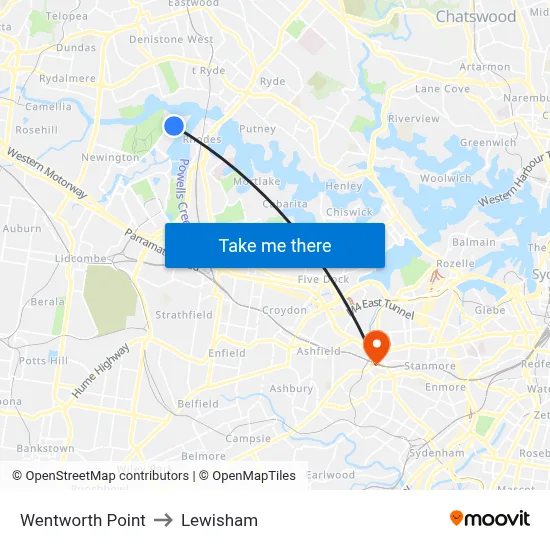 Wentworth Point to Lewisham map