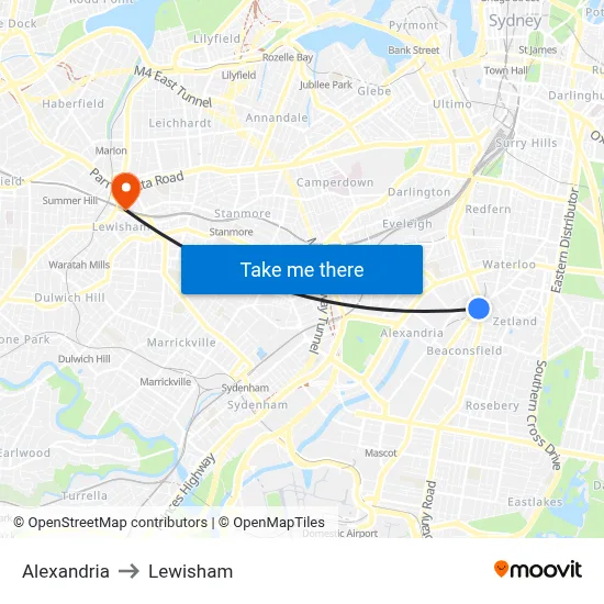 Alexandria to Lewisham map