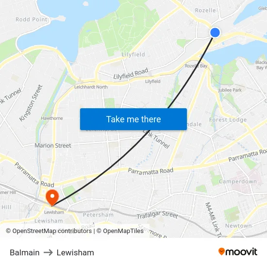 Balmain to Lewisham map