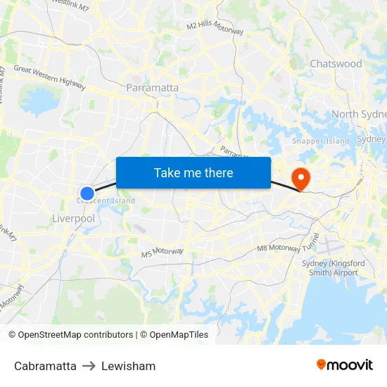 Cabramatta to Lewisham map