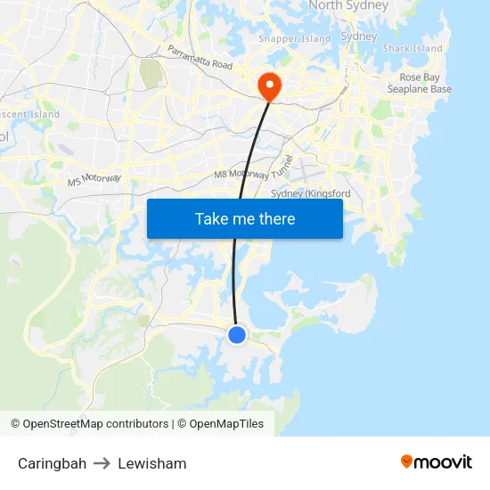 Caringbah to Lewisham map