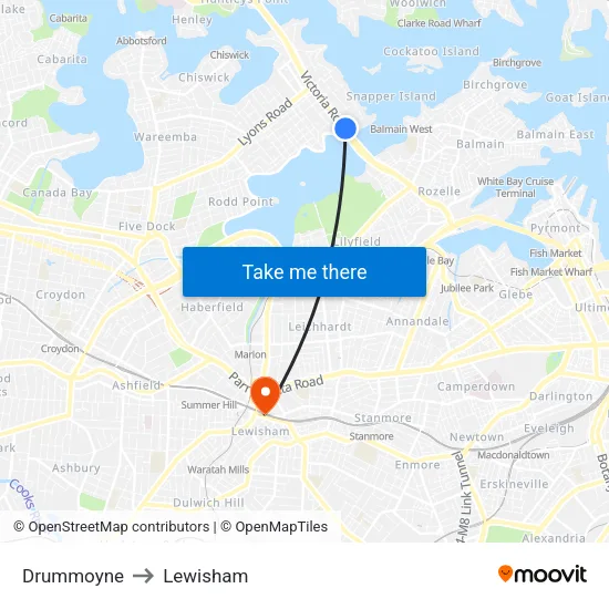 Drummoyne to Lewisham map