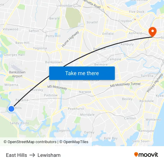 East Hills to Lewisham map