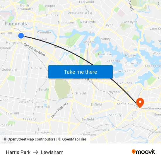 Harris Park to Lewisham map