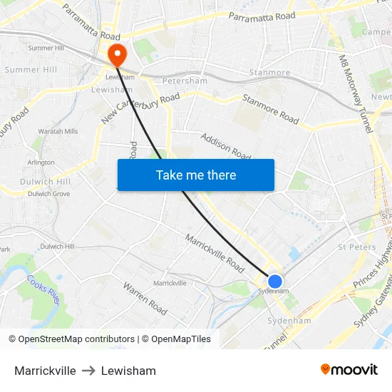 Marrickville to Lewisham map