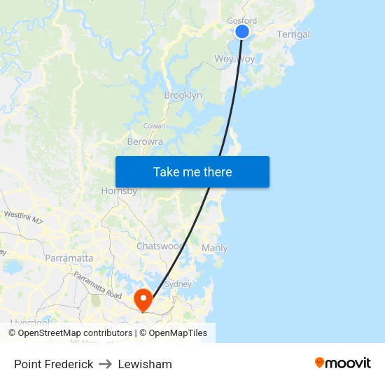 Point Frederick to Lewisham map