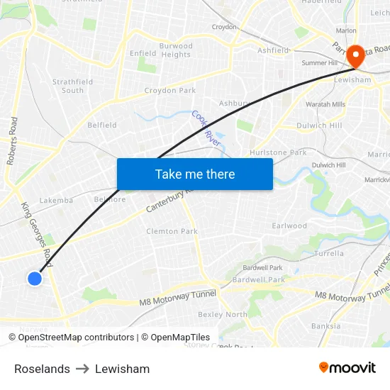 Roselands to Lewisham map