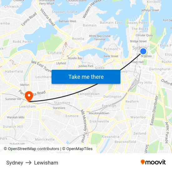 Sydney to Lewisham map