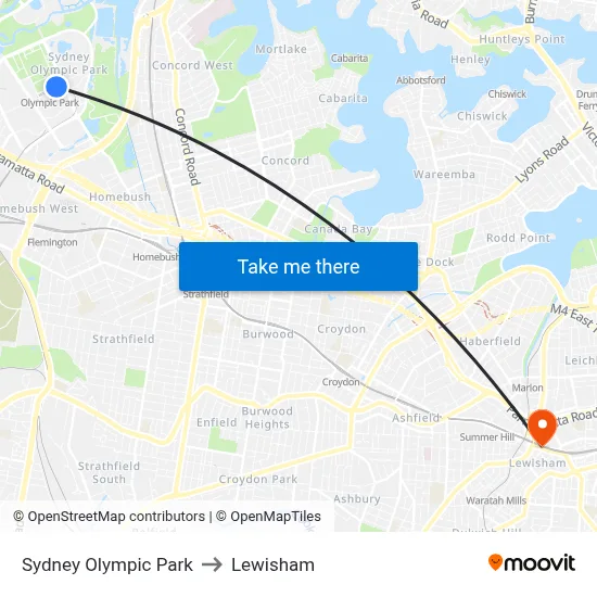 Sydney Olympic Park to Lewisham map