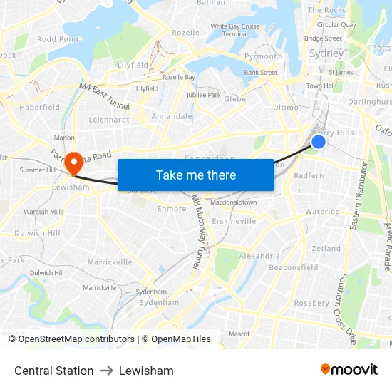 Central Station to Lewisham map