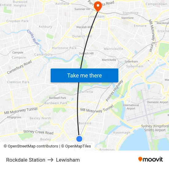 Rockdale Station to Lewisham map