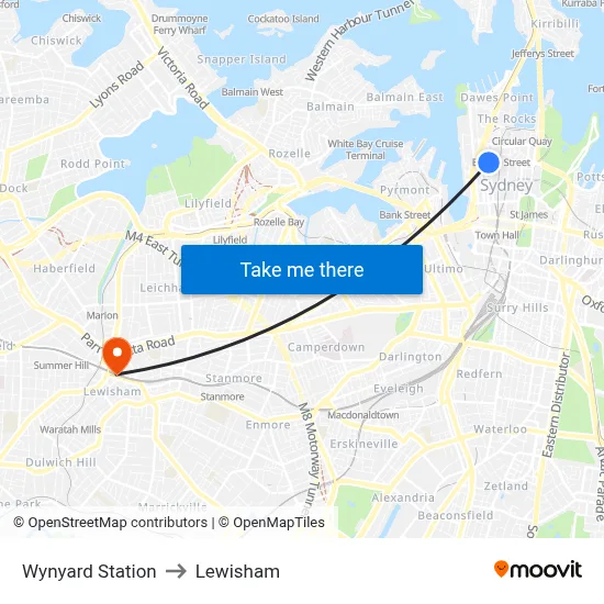 Wynyard Station to Lewisham map