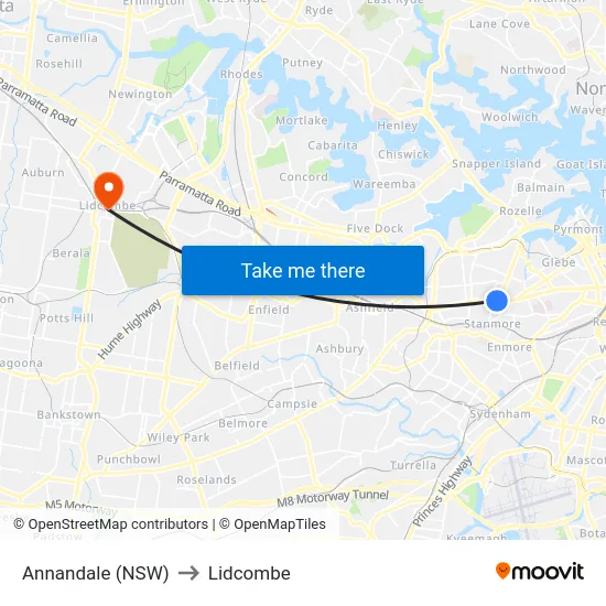 Annandale (NSW) to Lidcombe map