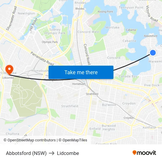 Abbotsford (NSW) to Lidcombe map
