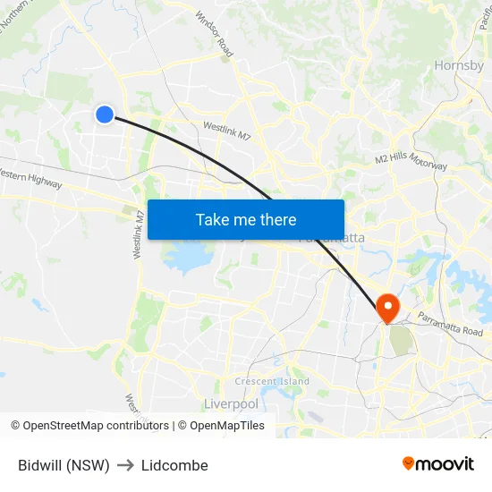 Bidwill (NSW) to Lidcombe map