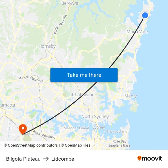 Bilgola Plateau to Lidcombe map
