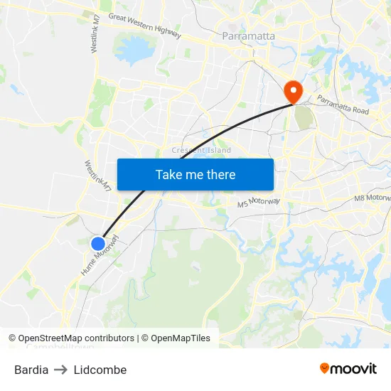 Bardia to Lidcombe map