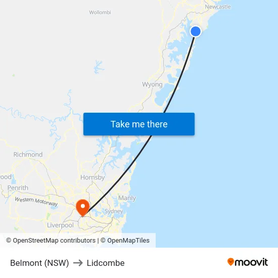 Belmont (NSW) to Lidcombe map