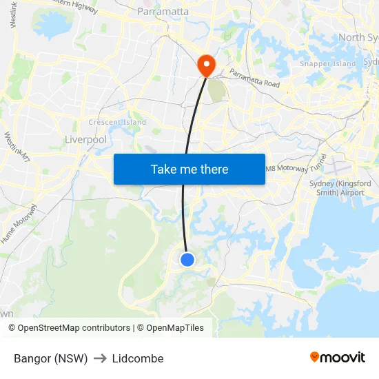 Bangor (NSW) to Lidcombe map