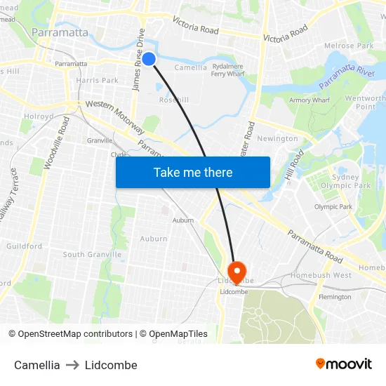Camellia to Lidcombe map