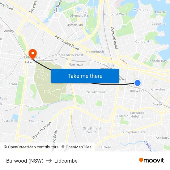 Burwood (NSW) to Lidcombe map