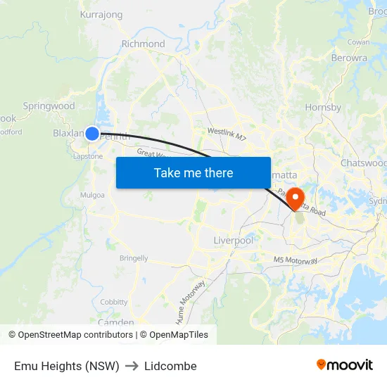 Emu Heights (NSW) to Lidcombe map