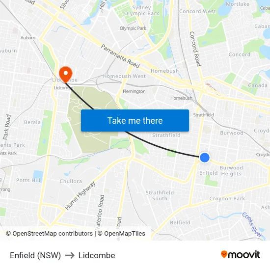 Enfield (NSW) to Lidcombe map