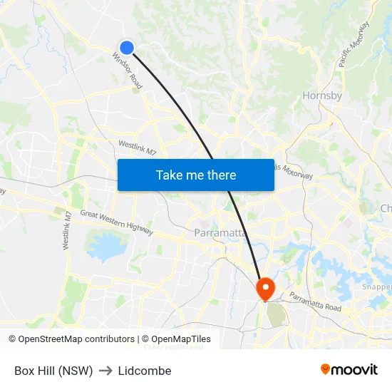 Box Hill (NSW) to Lidcombe map