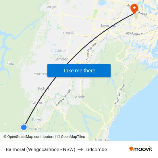 Balmoral (Wingecarribee - NSW) to Lidcombe map