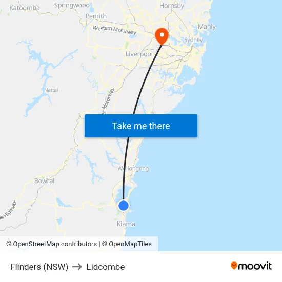 Flinders (NSW) to Lidcombe map