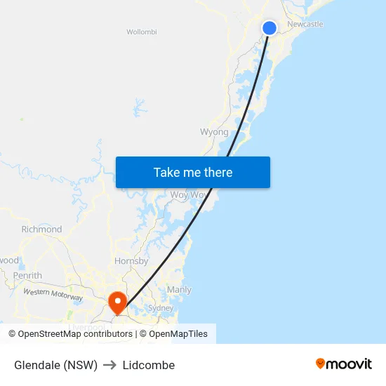 Glendale (NSW) to Lidcombe map