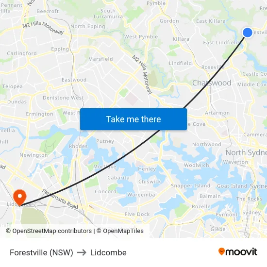 Forestville (NSW) to Lidcombe map