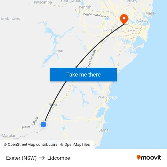 Exeter (NSW) to Lidcombe map