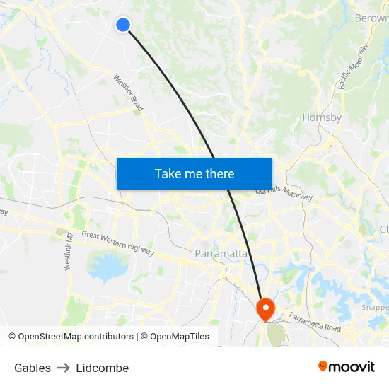 Gables to Lidcombe map