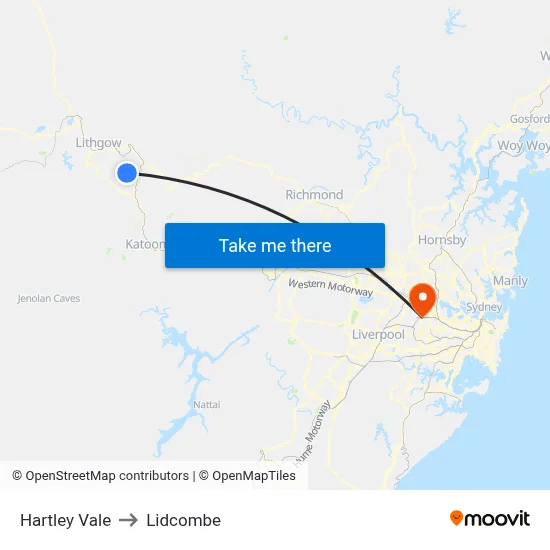 Hartley Vale to Lidcombe map