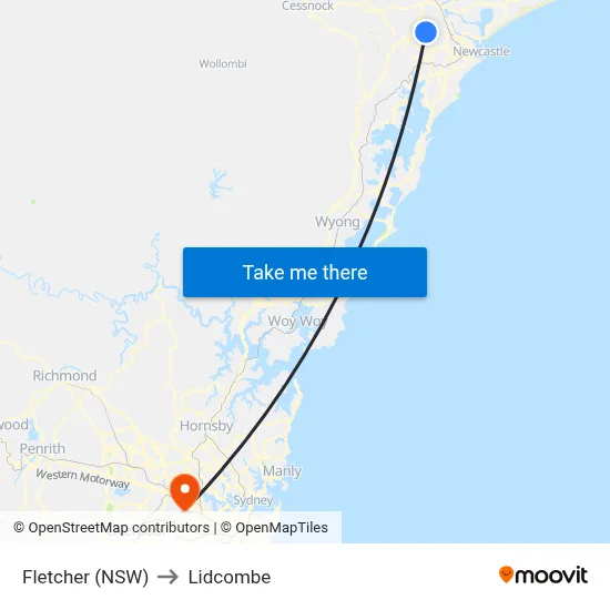 Fletcher (NSW) to Lidcombe map