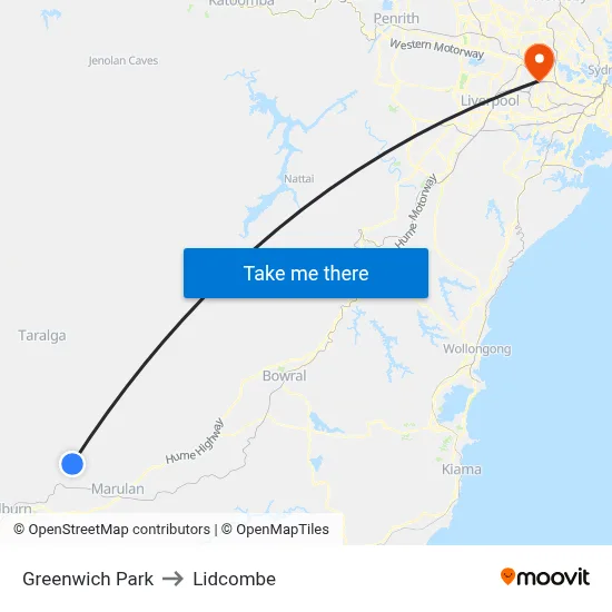 Greenwich Park to Lidcombe map