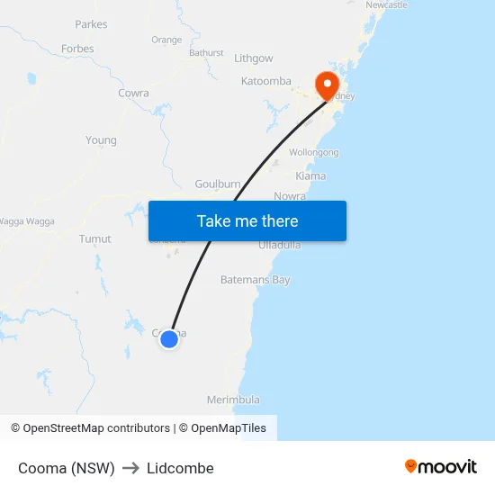 Cooma (NSW) to Lidcombe map