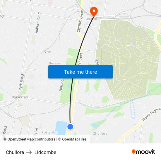 Chullora to Lidcombe map