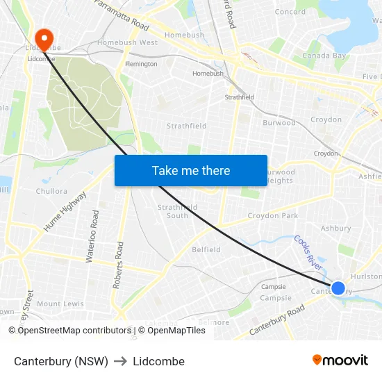 Canterbury (NSW) to Lidcombe map