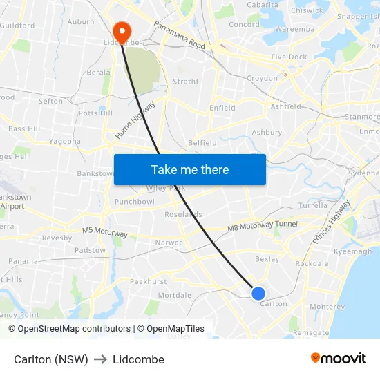 Carlton (NSW) to Lidcombe map
