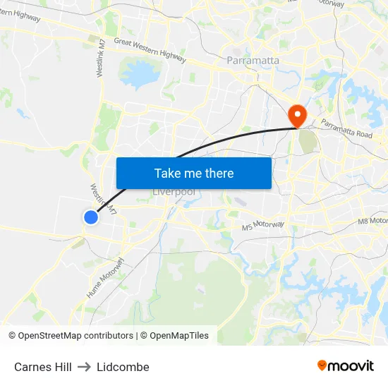 Carnes Hill to Lidcombe map