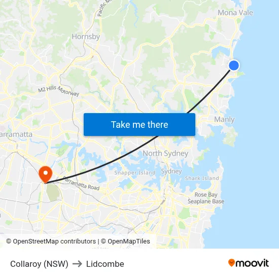 Collaroy (NSW) to Lidcombe map