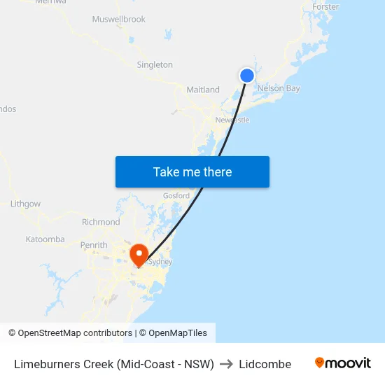 Limeburners Creek (Mid-Coast - NSW) to Lidcombe map