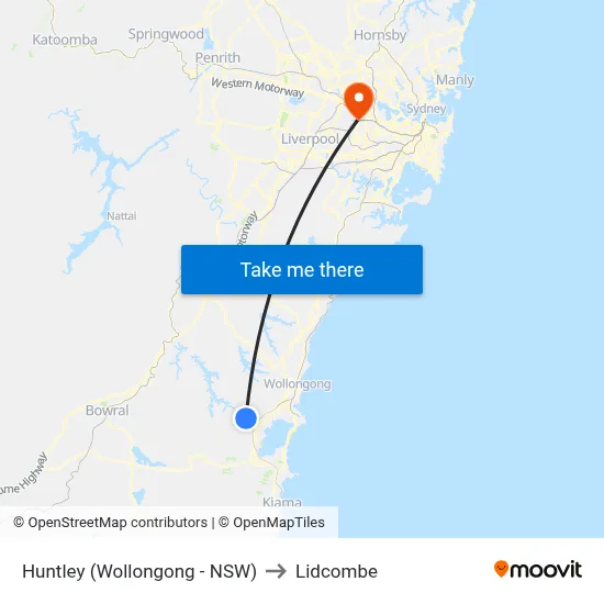 Huntley (Wollongong - NSW) to Lidcombe map