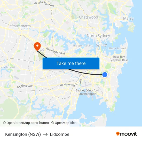 Kensington (NSW) to Lidcombe map
