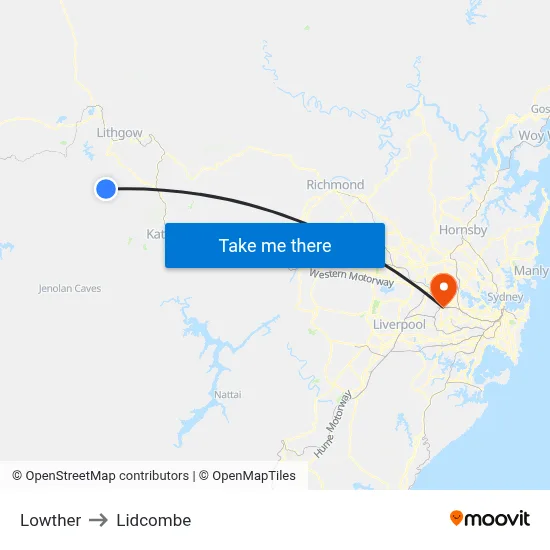 Lowther to Lidcombe map