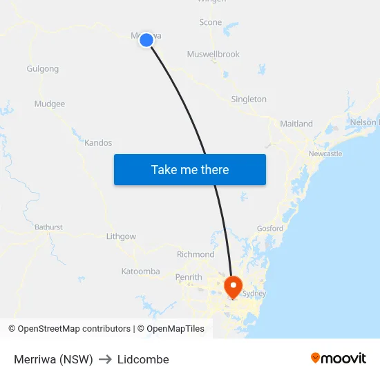 Merriwa (NSW) to Lidcombe map