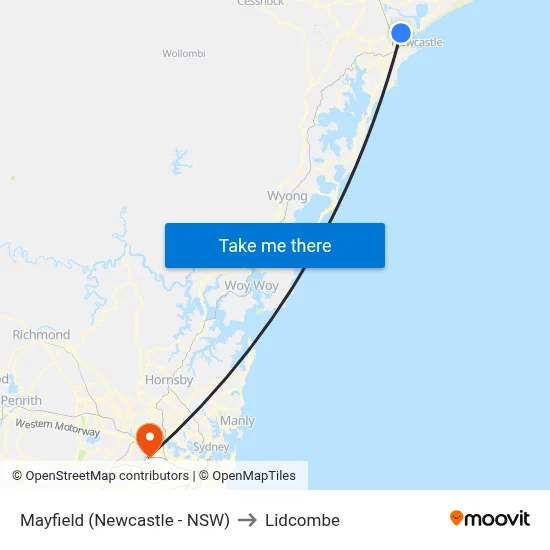 Mayfield (Newcastle - NSW) to Lidcombe map