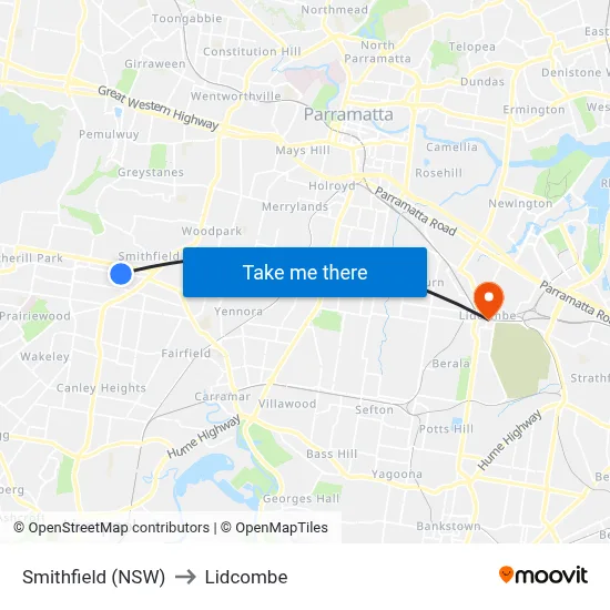 Smithfield (NSW) to Lidcombe map